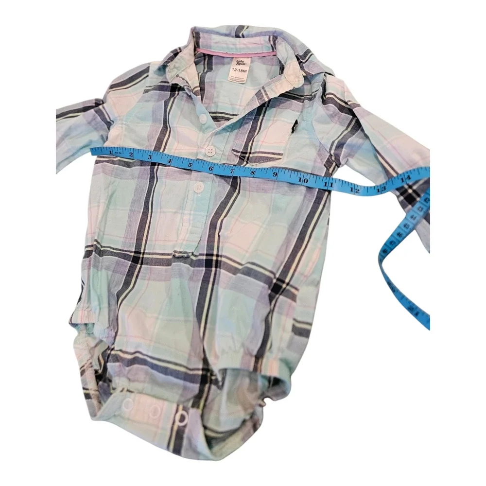 Baby B'gosh Child Size 12-18M Blue Plaid Long Sleeve Bodysuit